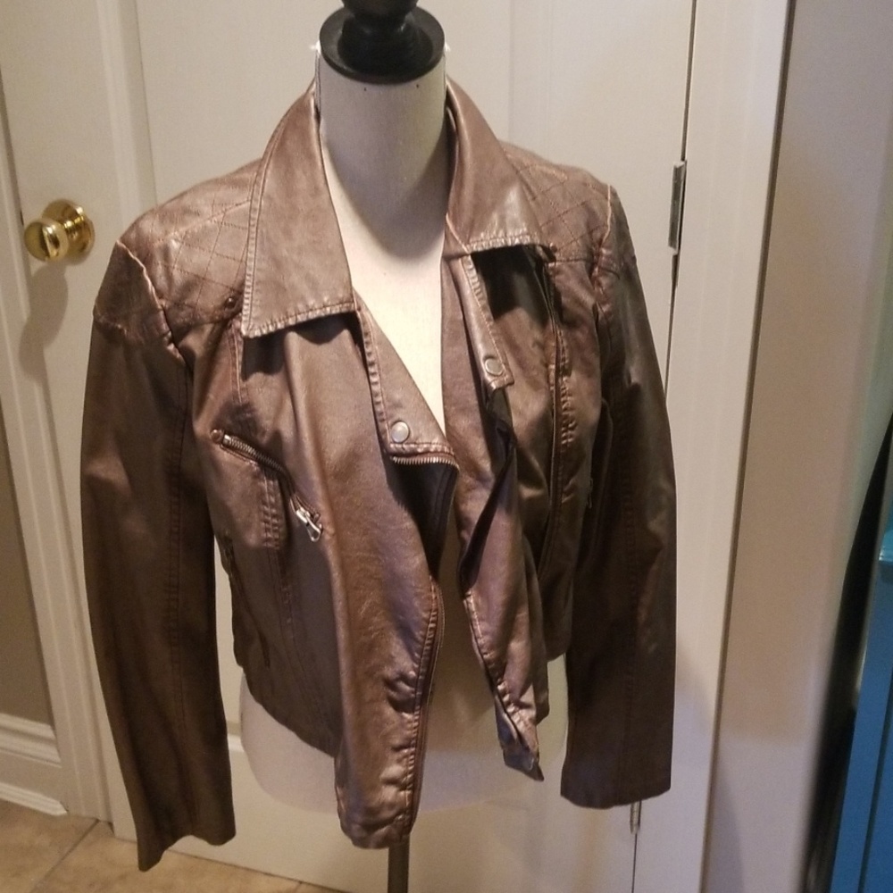 Faux leather jacket w/ side zipper